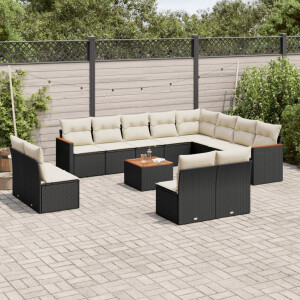 vidaXL 13-delige Loungeset met kussens poly rattan zwart