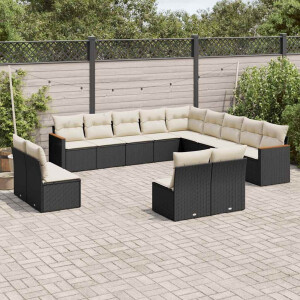 vidaXL 13-delige Loungeset met kussens poly rattan zwart