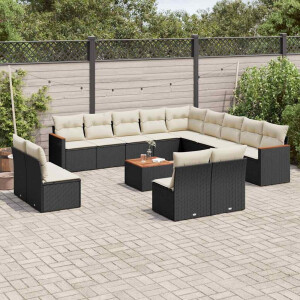 vidaXL 14-delige Loungeset met kussens poly rattan zwart