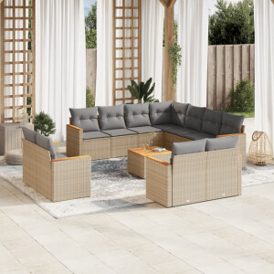 vidaXL 12-delige Loungeset met kussens poly rattan beige