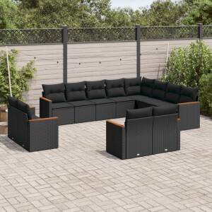 vidaXL 12-delige Loungeset met kussens poly rattan zwart