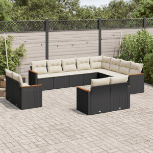 vidaXL 12-delige Loungeset met kussens poly rattan zwart