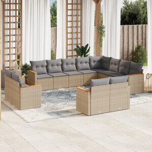 vidaXL 12-delige Loungeset met kussens poly rattan beige