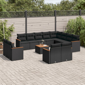 vidaXL 13-delige Loungeset met kussens poly rattan zwart