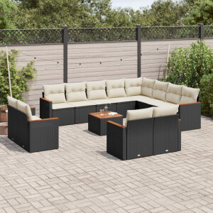 vidaXL 13-delige Loungeset met kussens poly rattan zwart