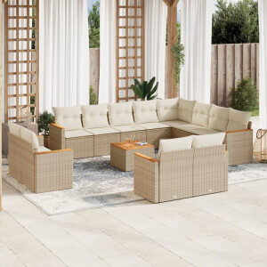 vidaXL 13-delige Loungeset met kussens poly rattan beige
