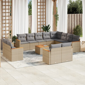 vidaXL 13-delige Loungeset met kussens poly rattan beige