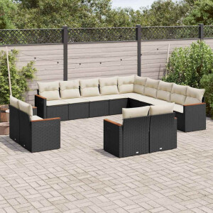vidaXL 13-delige Loungeset met kussens poly rattan zwart