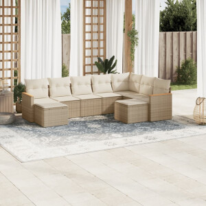 vidaXL 9-delige Loungeset met kussens poly rattan beige