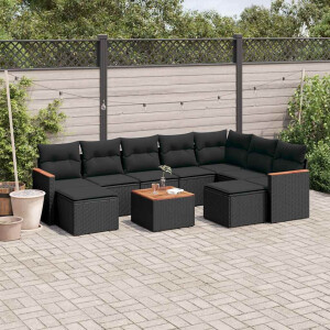 vidaXL 10-delige Loungeset met kussens poly rattan zwart