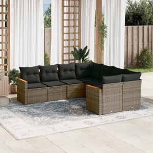 vidaXL 8-delige Loungeset met kussens poly rattan grijs