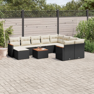 vidaXL 11-delige Loungeset met kussens poly rattan zwart