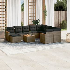 vidaXL 11-delige Loungeset met kussens poly rattan grijs
