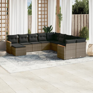 vidaXL 11-delige Loungeset met kussens poly rattan grijs