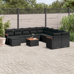 vidaXL 12-delige Loungeset met kussens poly rattan zwart