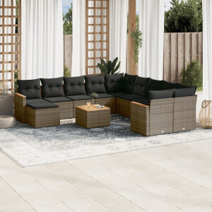 vidaXL 12-delige Loungeset met kussens poly rattan grijs