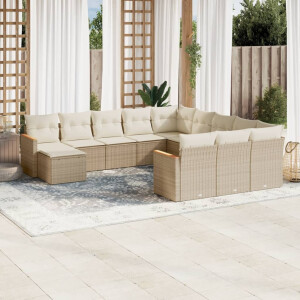 vidaXL 12-delige Loungeset met kussens poly rattan beige