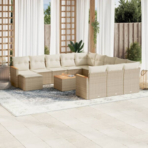 vidaXL 13-delige Loungeset met kussens poly rattan beige