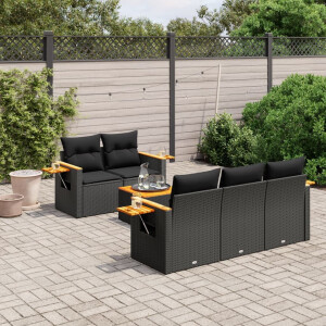 vidaXL 6-delige Loungeset met kussens poly rattan zwart