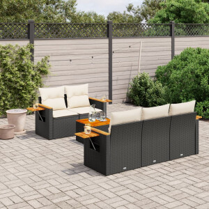 vidaXL 6-delige Loungeset met kussens poly rattan zwart