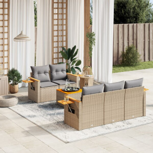 vidaXL 6-delige Loungeset met kussens poly rattan beige