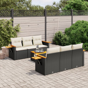 vidaXL 7-delige Loungeset met kussens poly rattan zwart