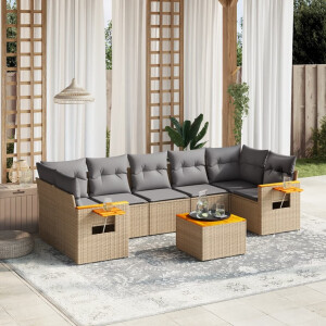 vidaXL 8-delige Loungeset met kussens poly rattan beige