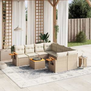 vidaXL 9-delige Loungeset met kussens poly rattan beige