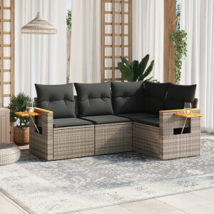 vidaXL 4-delige Loungeset met kussens poly rattan grijs