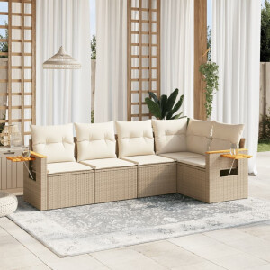 vidaXL 5-delige Loungeset met kussens poly rattan beige