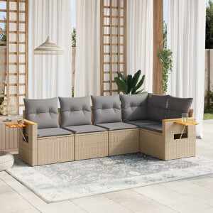 vidaXL 5-delige Loungeset met kussens poly rattan beige