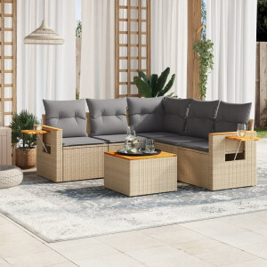 vidaXL 6-delige Loungeset met kussens poly rattan beige