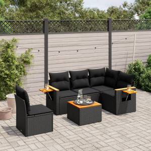 vidaXL 6-delige Loungeset met kussens poly rattan zwart