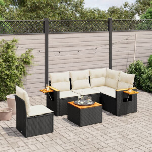 vidaXL 6-delige Loungeset met kussens poly rattan zwart
