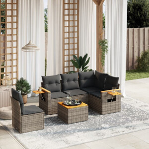 vidaXL 6-delige Loungeset met kussens poly rattan grijs