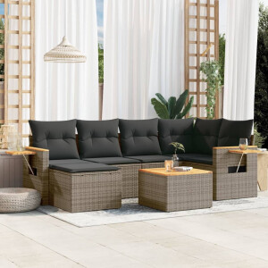 vidaXL 7-delige Loungeset met kussens poly rattan grijs
