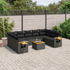vidaXL 10-delige Loungeset met kussens poly rattan zwart