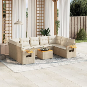 vidaXL 10-delige Loungeset met kussens poly rattan beige