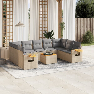vidaXL 10-delige Loungeset met kussens poly rattan beige