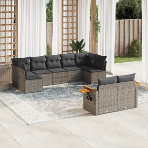 vidaXL 9-delige Loungeset met kussens poly rattan grijs