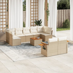 vidaXL 10-delige Loungeset met kussens poly rattan beige