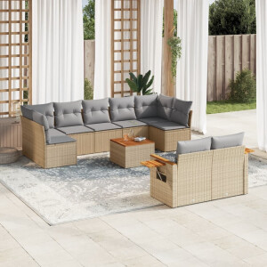 vidaXL 10-delige Loungeset met kussens poly rattan beige