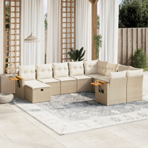 vidaXL 10-delige Loungeset met kussens poly rattan beige