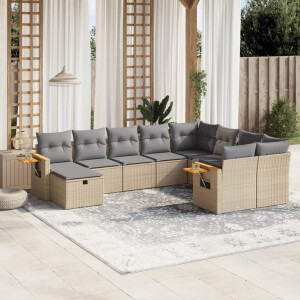 vidaXL 10-delige Loungeset met kussens poly rattan beige