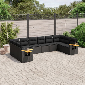 vidaXL 10-delige Loungeset met kussens poly rattan zwart