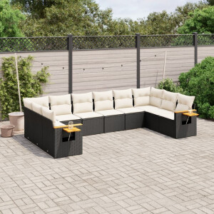vidaXL 10-delige Loungeset met kussens poly rattan zwart