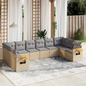 vidaXL 10-delige Loungeset met kussens poly rattan beige