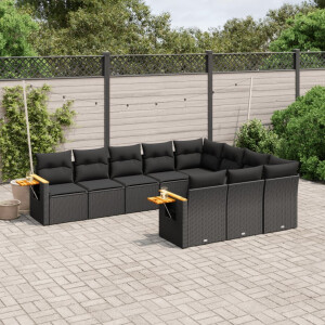 vidaXL 10-delige Loungeset met kussens poly rattan zwart