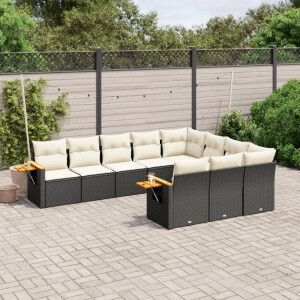 vidaXL 10-delige Loungeset met kussens poly rattan zwart