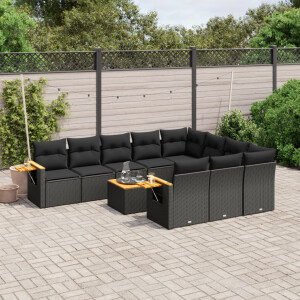 vidaXL 11-delige Loungeset met kussens poly rattan zwart
